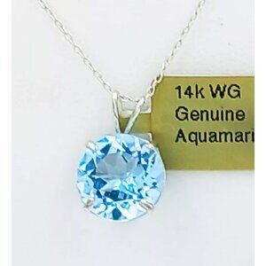 Genuine 4.10 Cts Aquamarine Pendant 14k White Gold